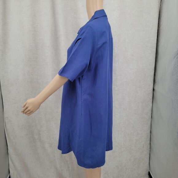 Chelsea & Theodore Blue Linen Rayon Button-Down Midi Shirt Dress Short Sleeves - Picture 4 of 12